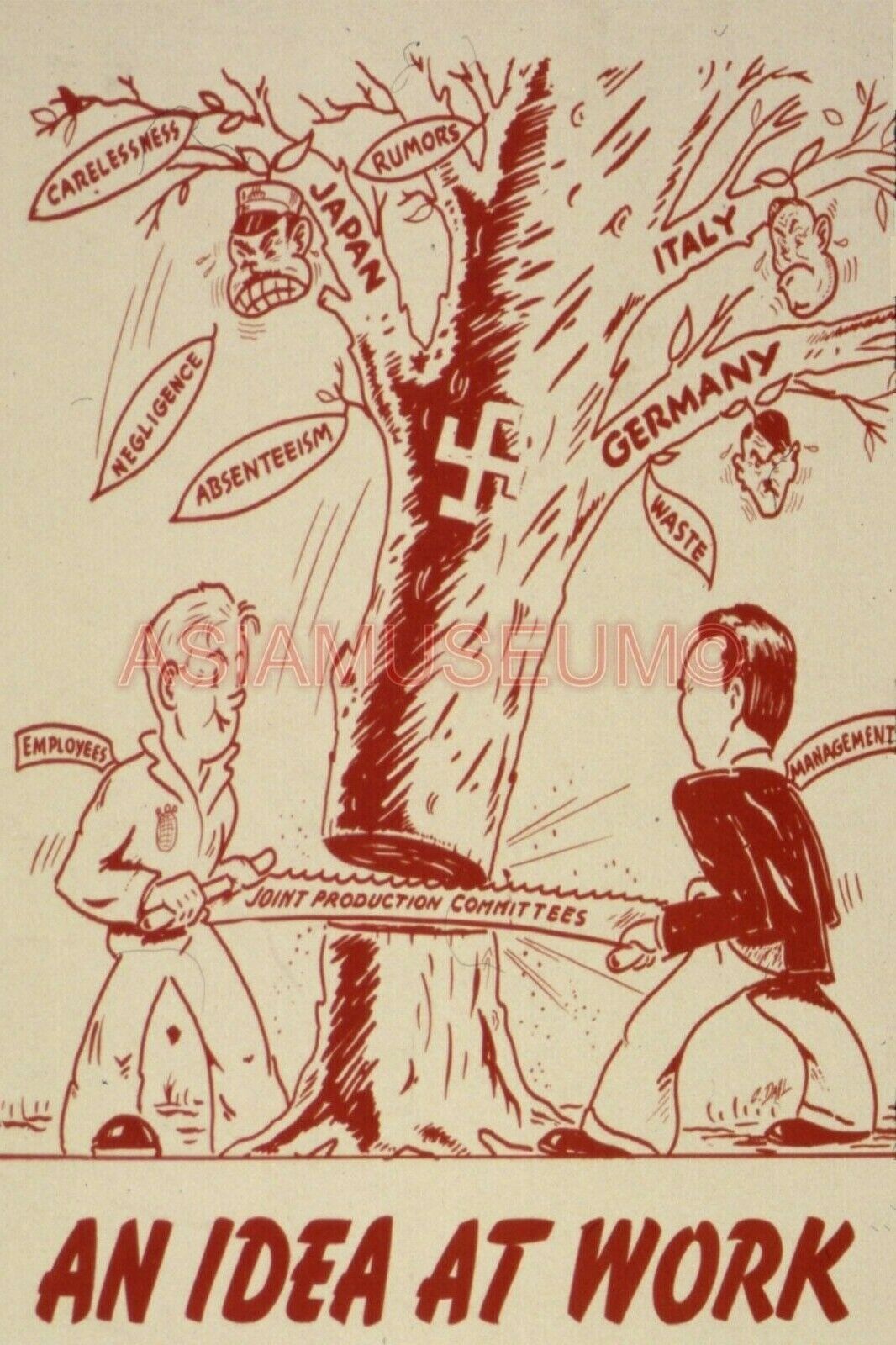 1942 WW2 USA COMIC CARTOON SAW TREE FUNNY CARICATURE JAPAN PROPAGANDA Postcard