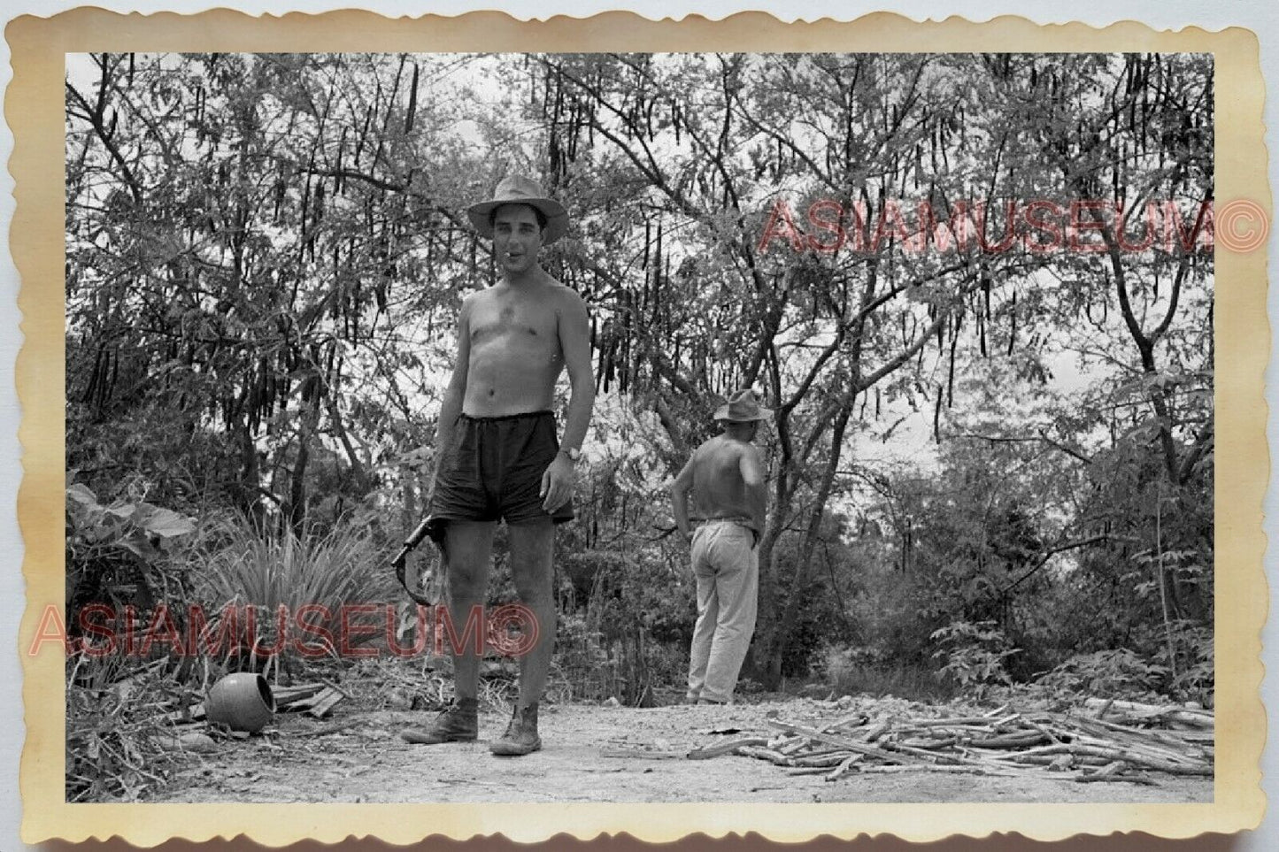 50s Indochina Vietnam Army Group Soldier Topless Man Gay War Vintage Photo #894