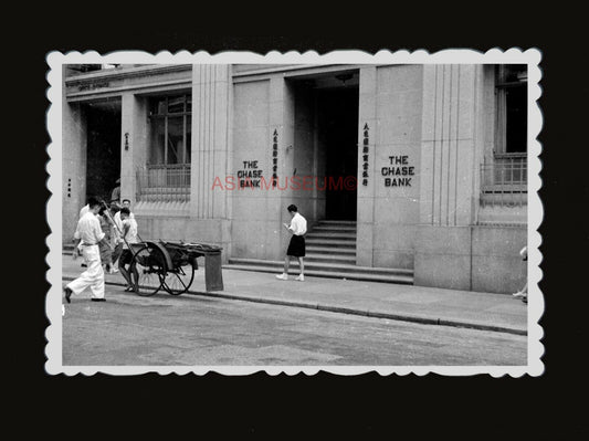 50s The Chase Bank Building Man Rickshaw Road Vintage Hong Kong Photograph #1131