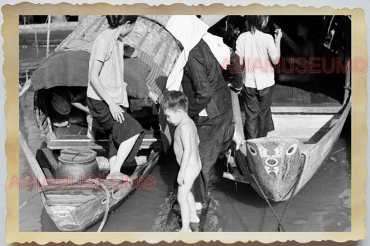 50s Vietnam SAIGON HO CHI MINH BOATHOUSE BABY BOY KID WOMEN  Vintage Photo 1561