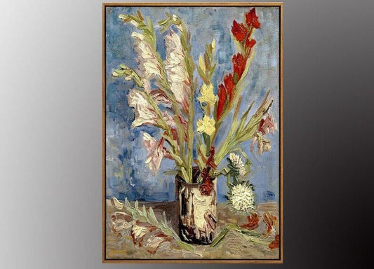 VAN GOGH _Vase with Gladioli Canvas Art Print 50x70cm WITH vintage Gold FRAME