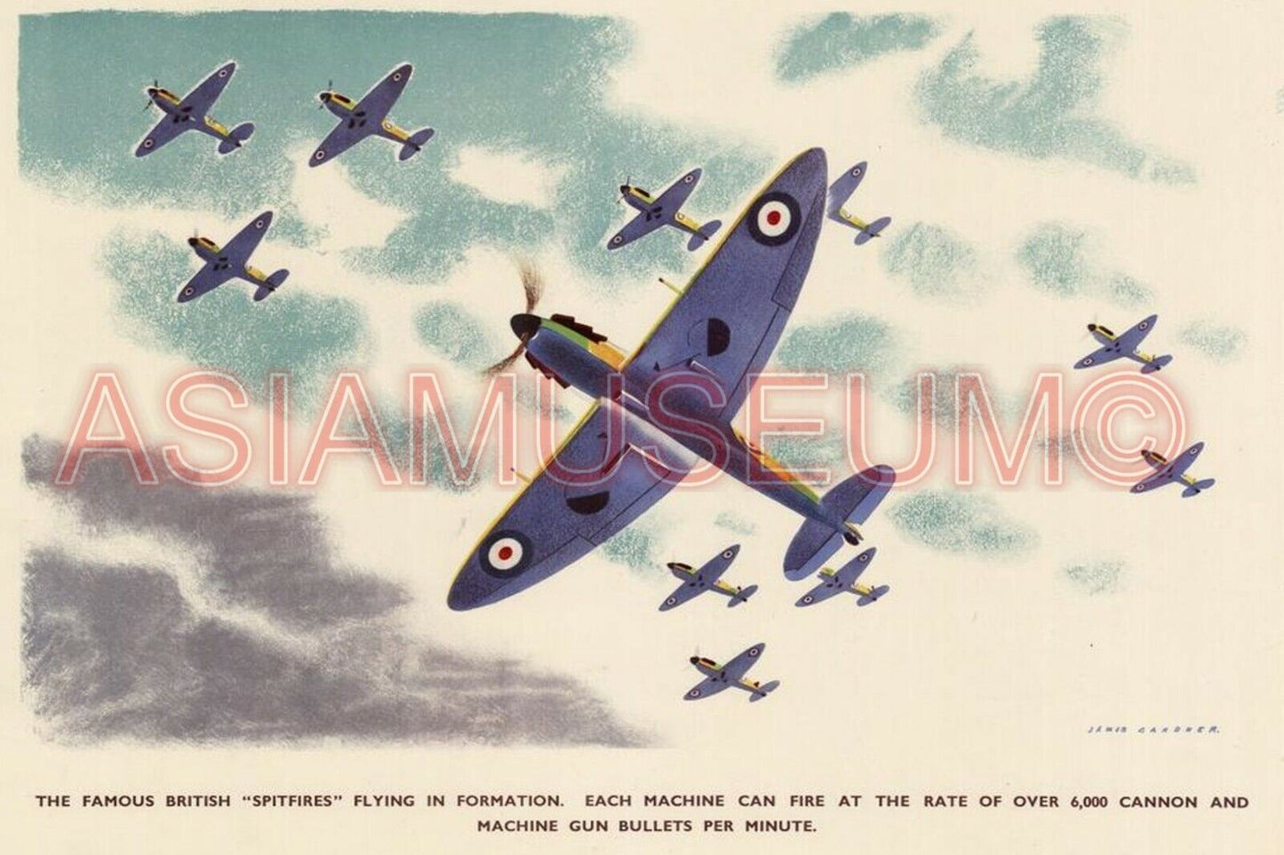 1943 WW2 ROYAL BRITISH AIRFORCE SPITFIRE CANNON BOMB ART WAR PROPAGANDA Postcard