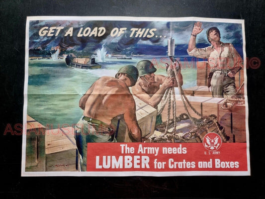 1943 WW2 USA WAR LUMBER CRATE BOX NAVY SUPPLIES ARMY SHIP PROPAGANDA POSTER 493