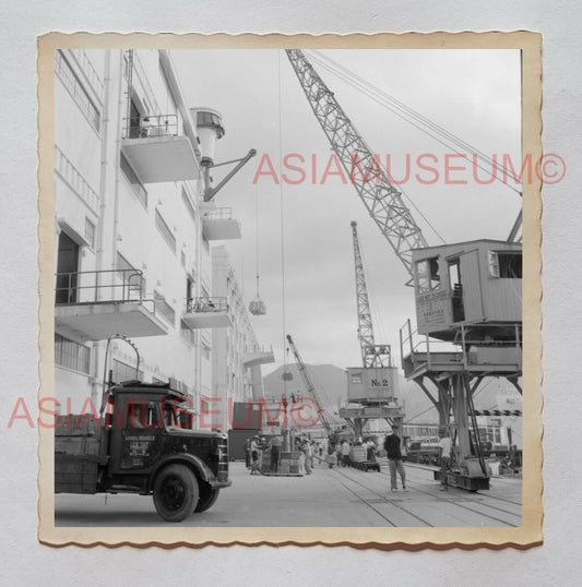 HARBOR PIER SEA PORT LORRY TRUCK CRANE B&W Vintage Hong Kong Photo 27236 香港旧照片