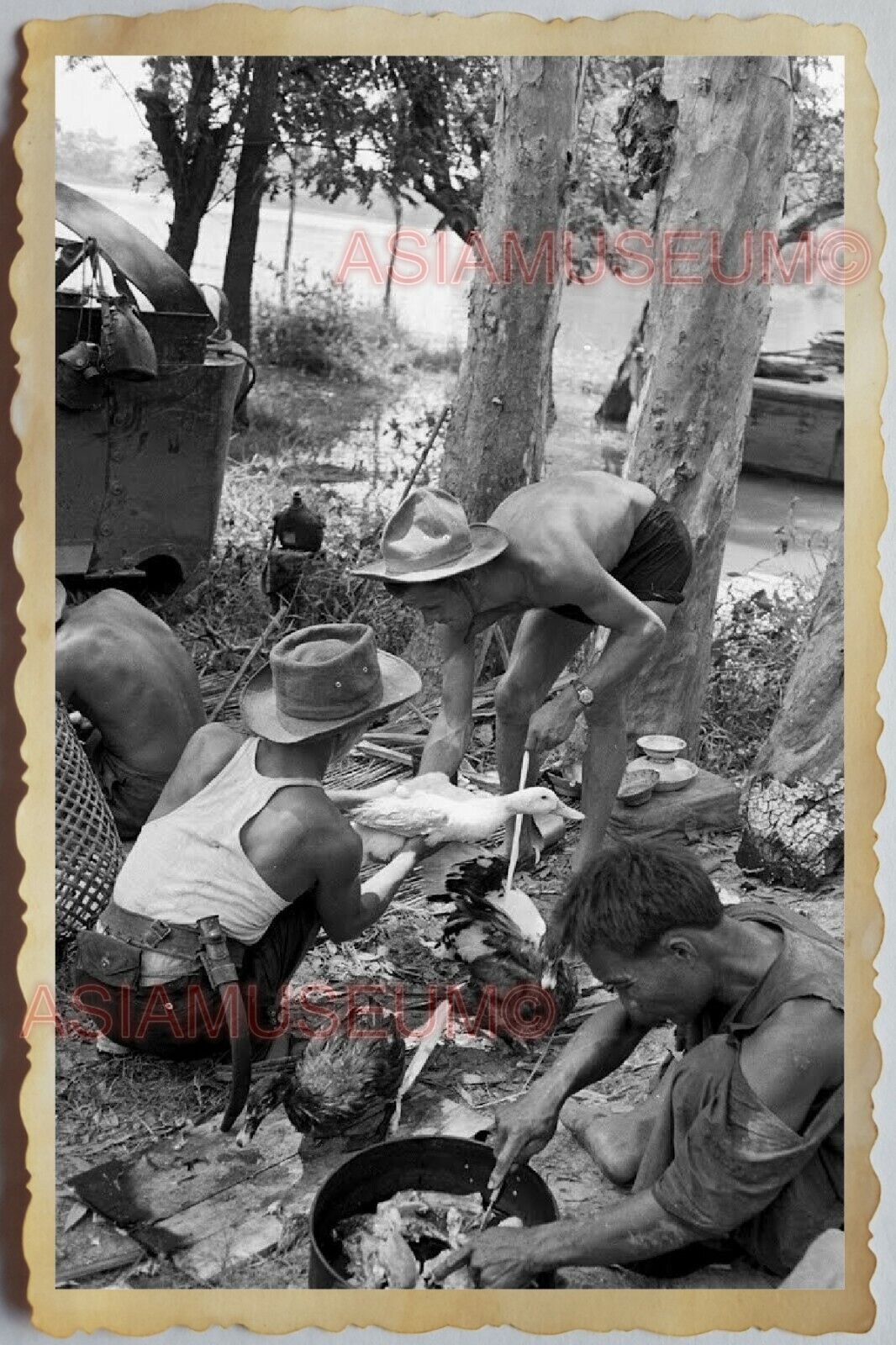 50s Vietnam SAIGON HOUSE ARMY SOLDIER TOPLESS MAN GAY SMOKING Vintage Photo 399