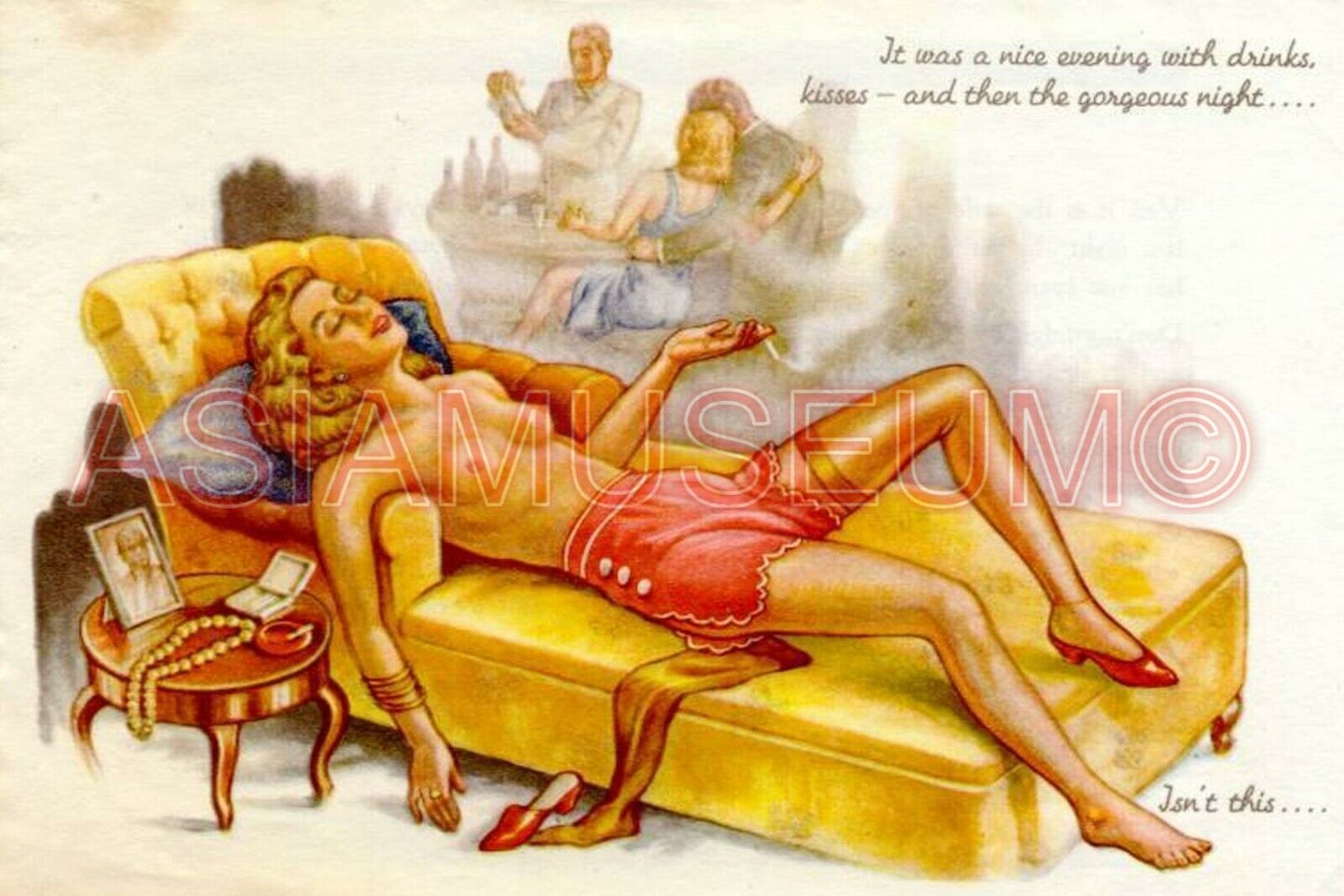 1943 WW2 USA WOMEN TOPLESS BAR SEXY ARMY SOLDIER WAR BATTLE PROPAGANDA Postcard