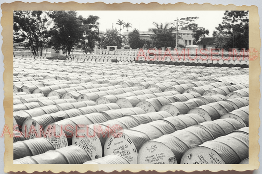 40s WW2 Vietnam BARREL MOTOR OIL DIESEL GASOLINE GAS REFINERY Vintage Photo 4409