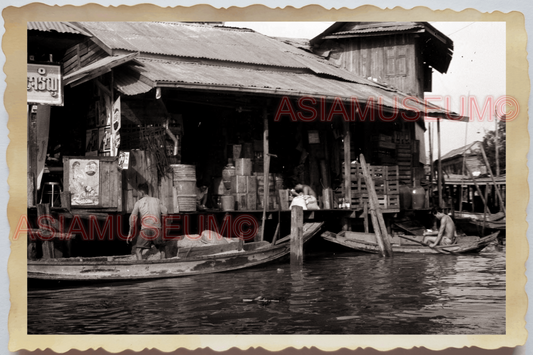 50s THAILAND BANGKOK FLOATING MARKET BOAT FOOD STORE COOKING Vintage Photo 28111