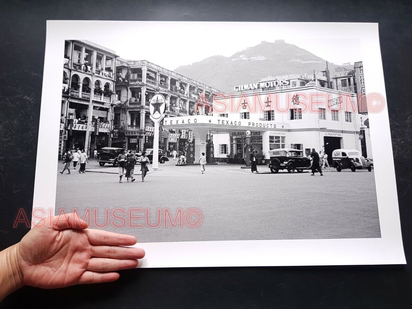 40's TEXACO CALTEX Hong Kong British Colonial Street Scene Vintage Photo 香港老照片