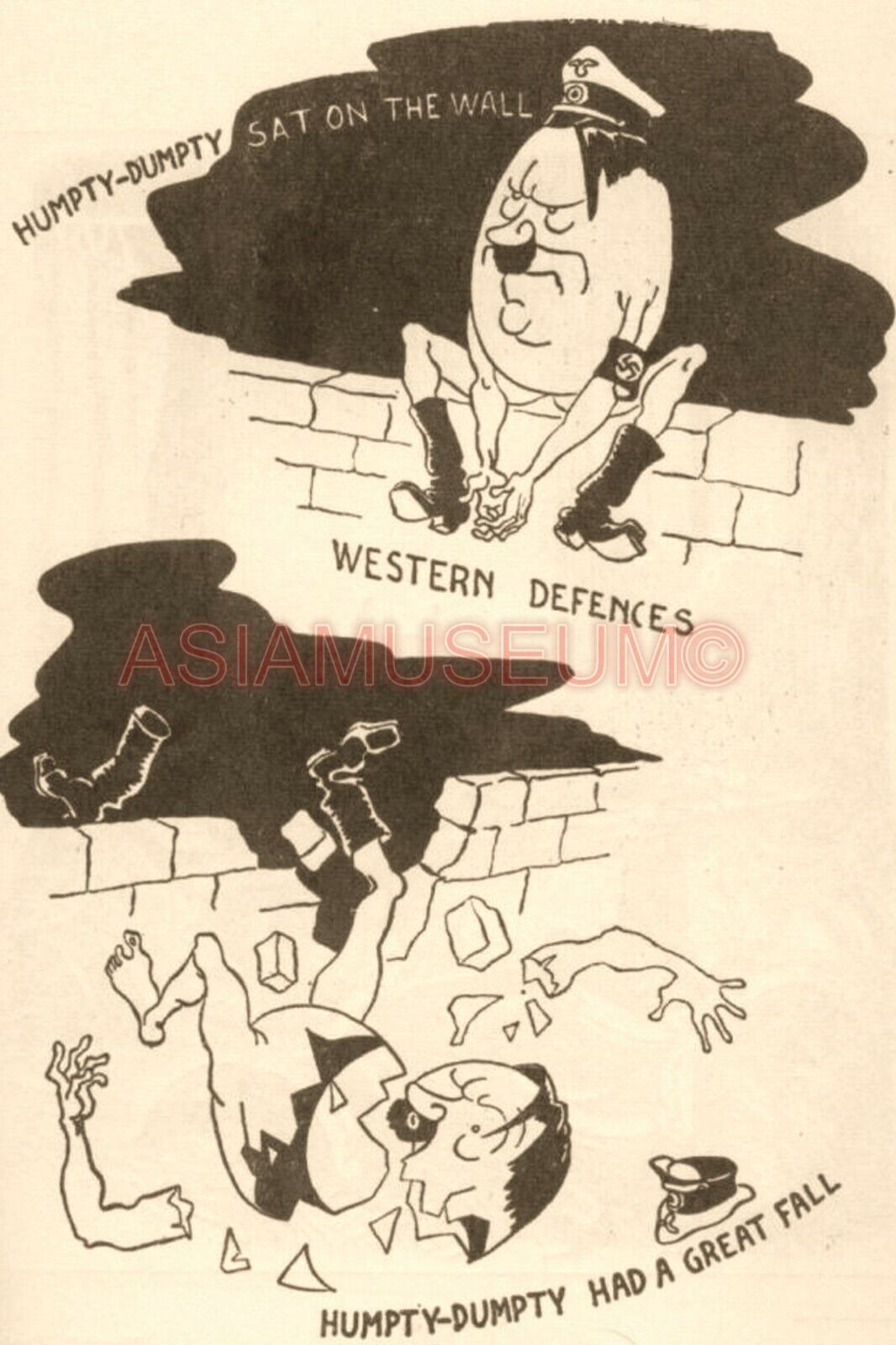 1943 WWii USA AMERICA HUMPTY DUMPTY CARICATURE ART COMIC WAR PROPAGANDA Postcard