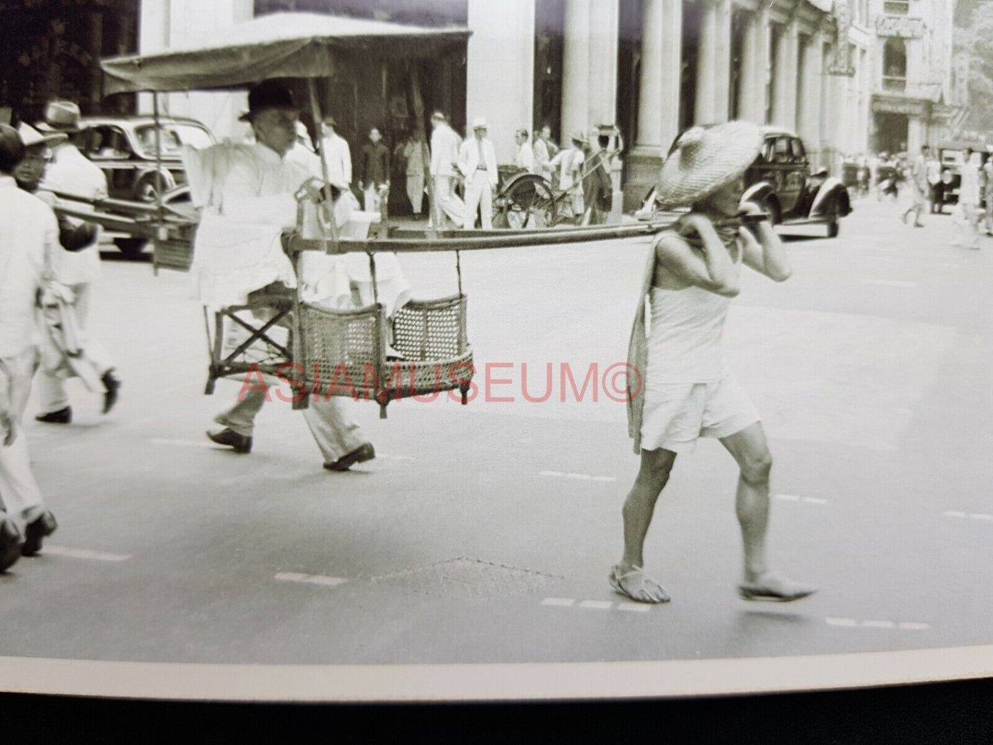 King's Road Litter Chair Central Des Tram Voeux Hong Kong Photo Postcard RPPC