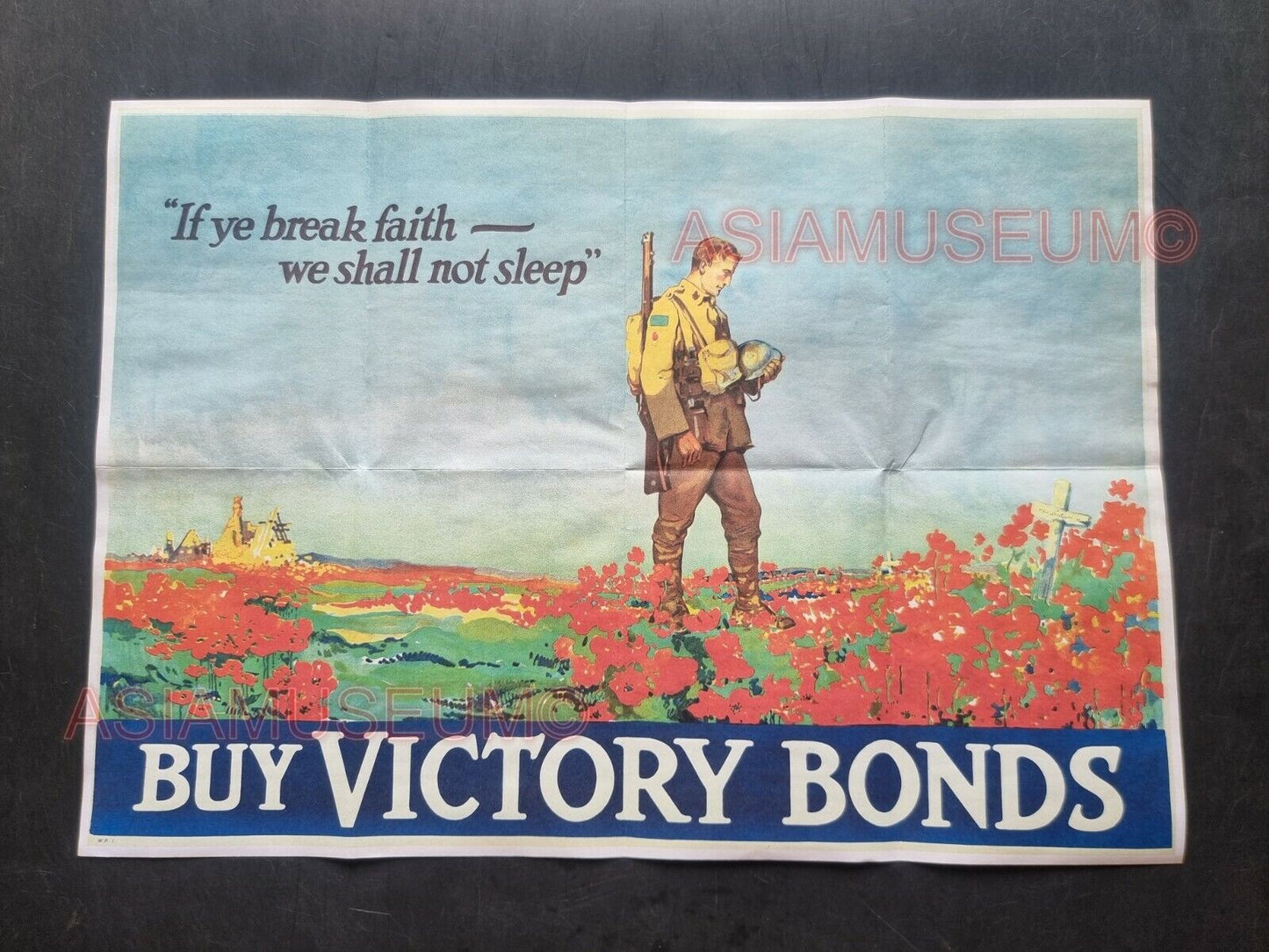 1944 WW2 USA AMERICA ARMY SOLDIER BUY WAR BONDS FLOWER GARDEN PROPAGANDA POSTER