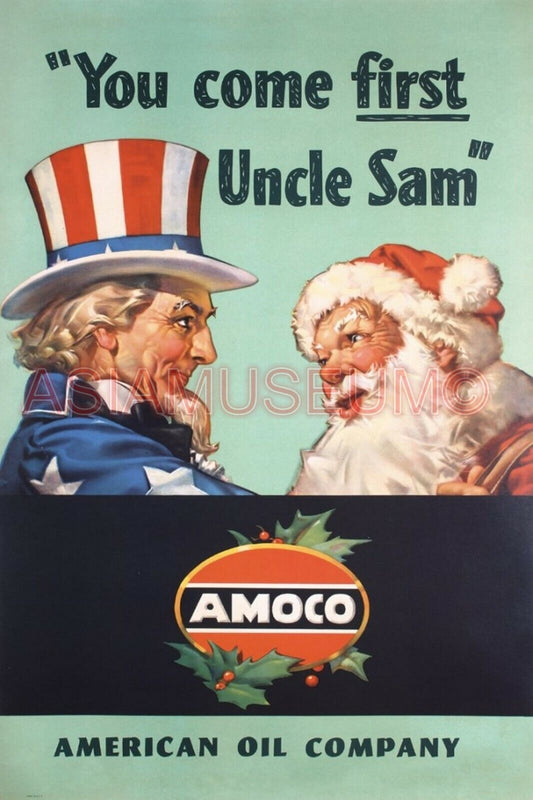 1942 WW2 USA AMERICA AMOCO OIL COMPANY SANTA CLAUS CHIRSTMAS PROPAGANDA Postcard