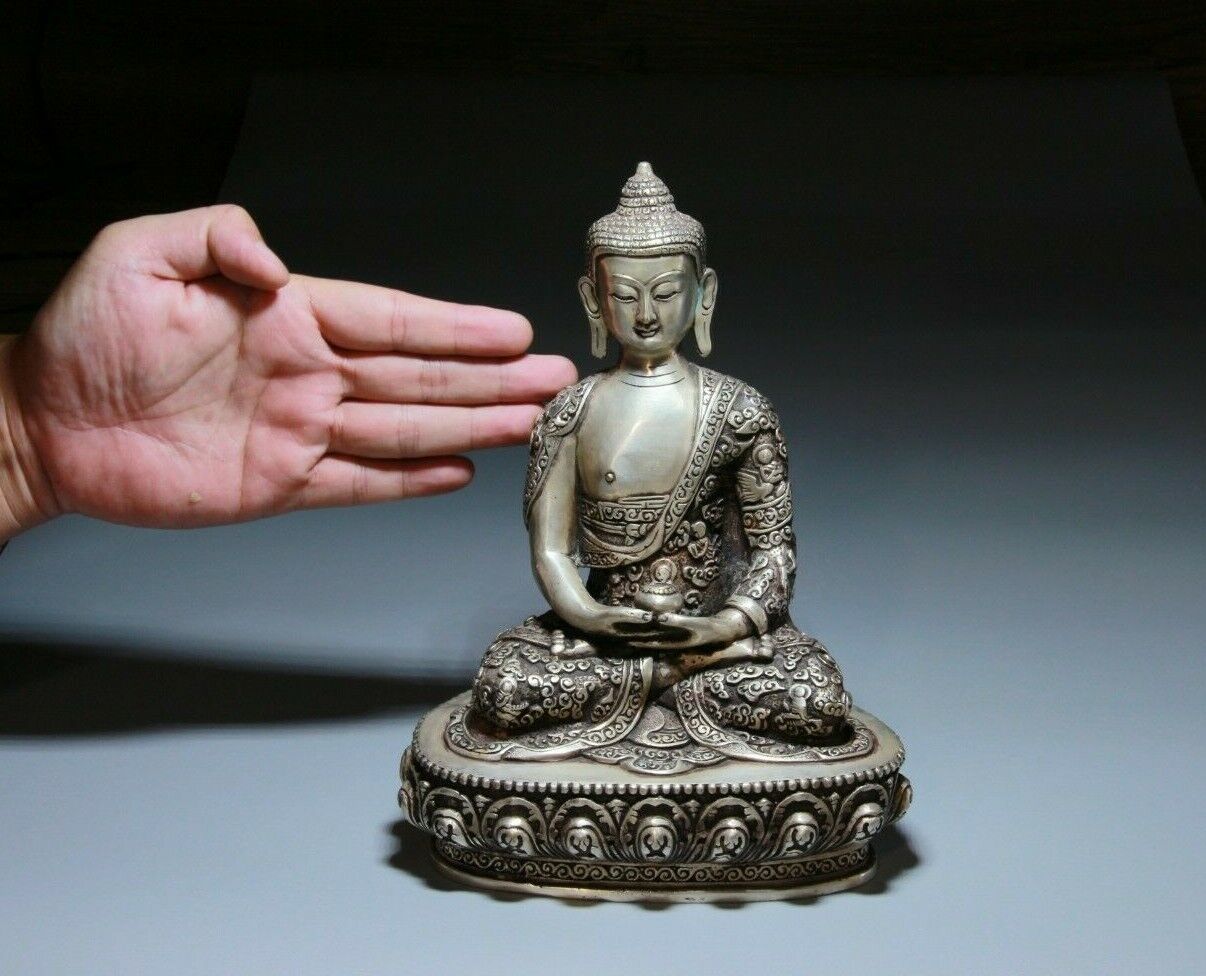 Tibet Tibetischen Buddhismus weiß Kupfer Silbervergoldung Schüssel Sitz Statue