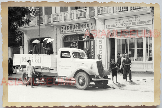 40s Vietnam MOBIL VACUUM OIL GAS GASOLINE COMPANY TRUCK CAR Vintage Photo 4369