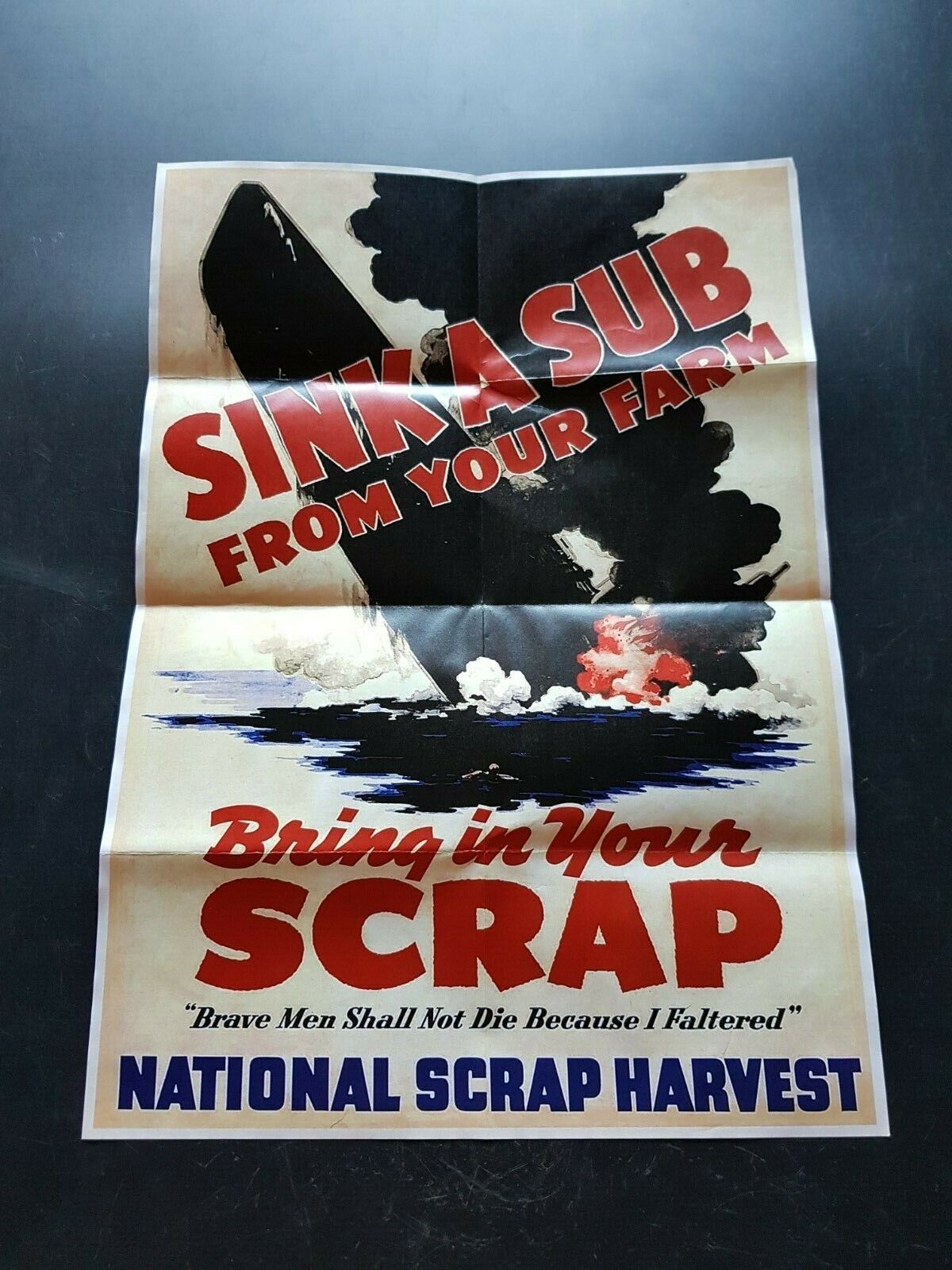 1942 WW2 USA AMERICA SINK SUBMARINE NAVY SCRAP METAL BOMB WAR PROPAGANDA POSTER