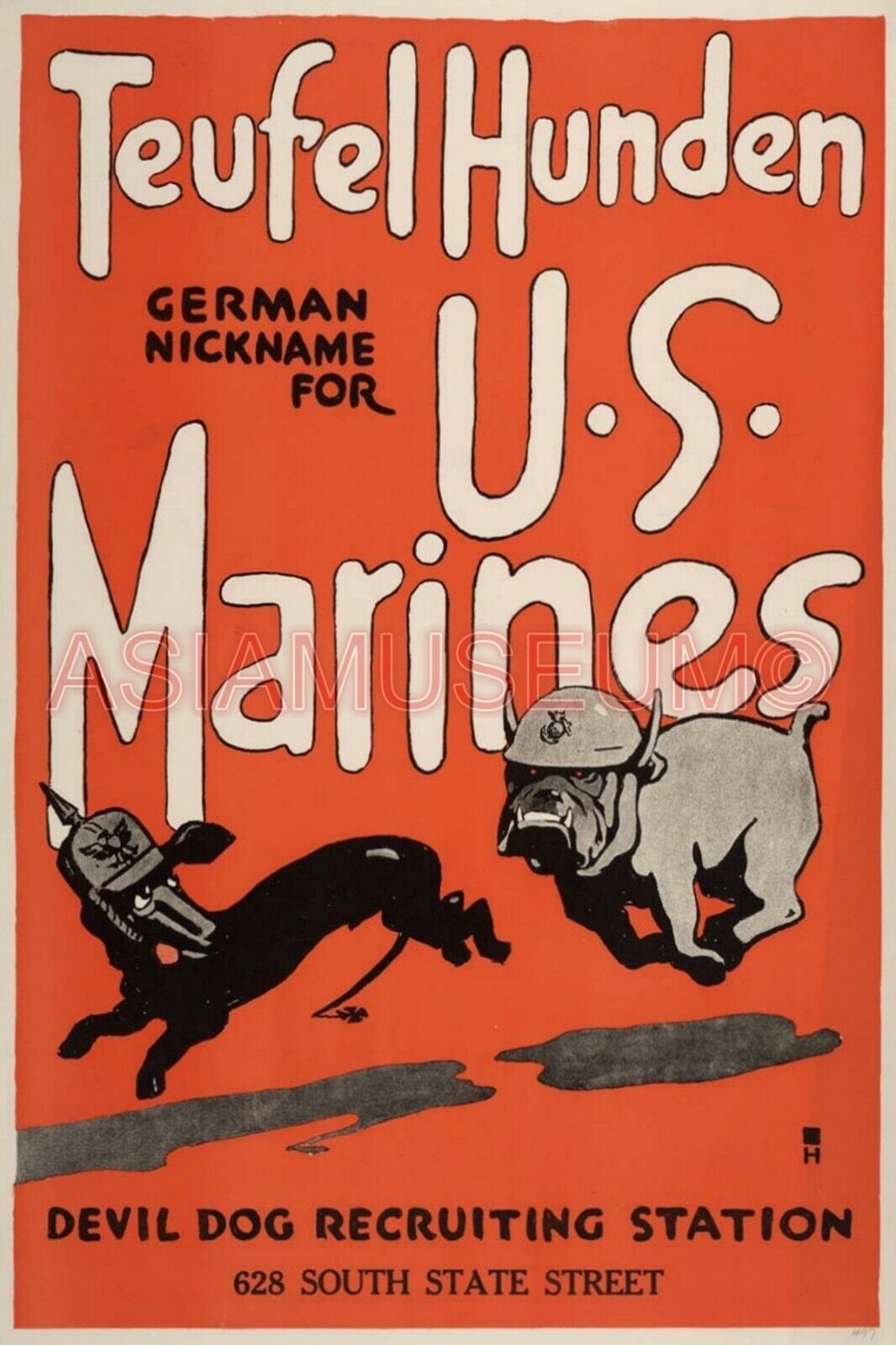 1942 WW2 USA AMERICA STATION MARINES RECRUIT DOG ARMY K9 CAP PROPAGANDA Postcard