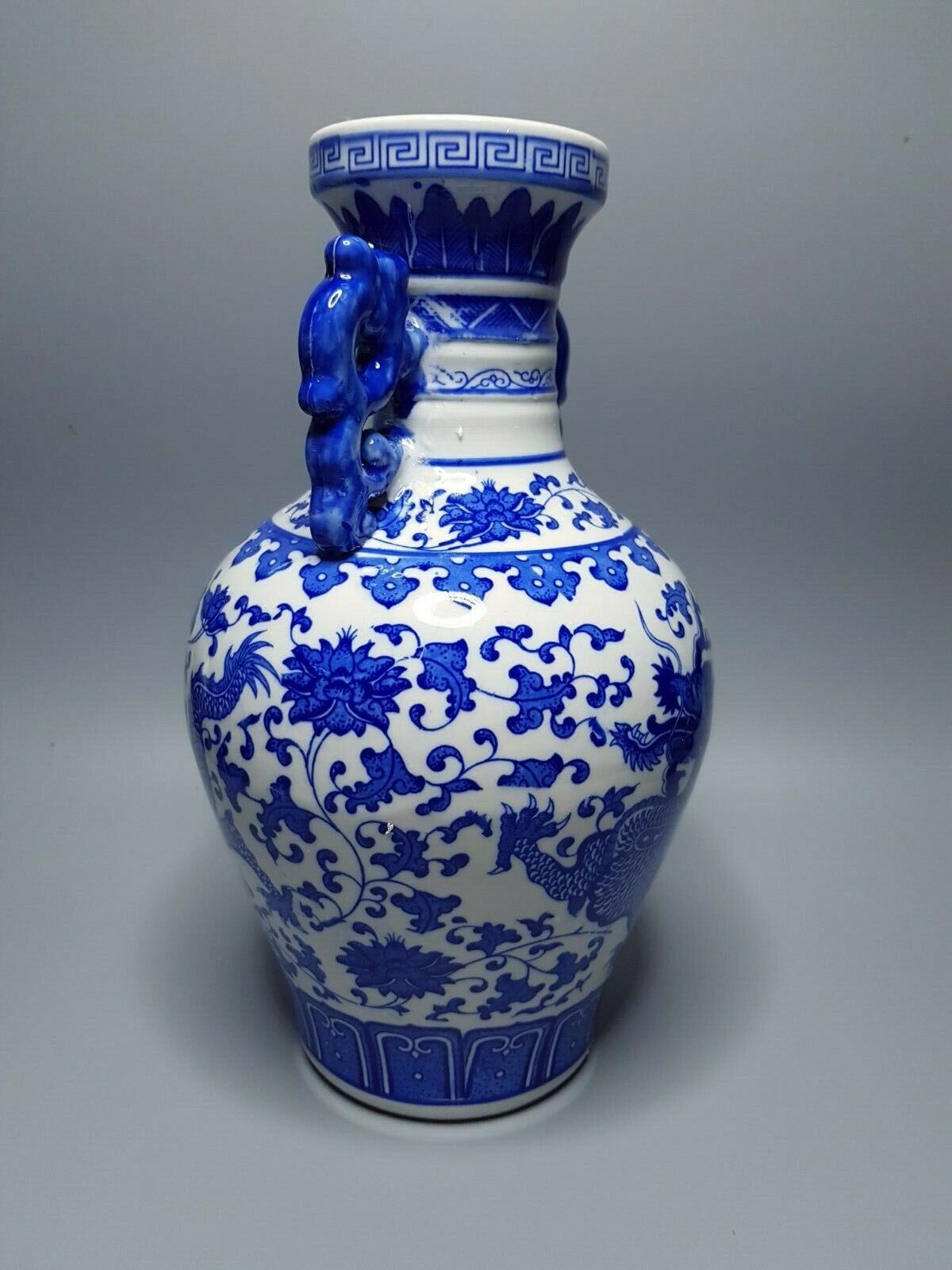 Antique 17th Qing Dynasty Qianlong Marked DRAGON VASE Glaze Blue White Porcelain