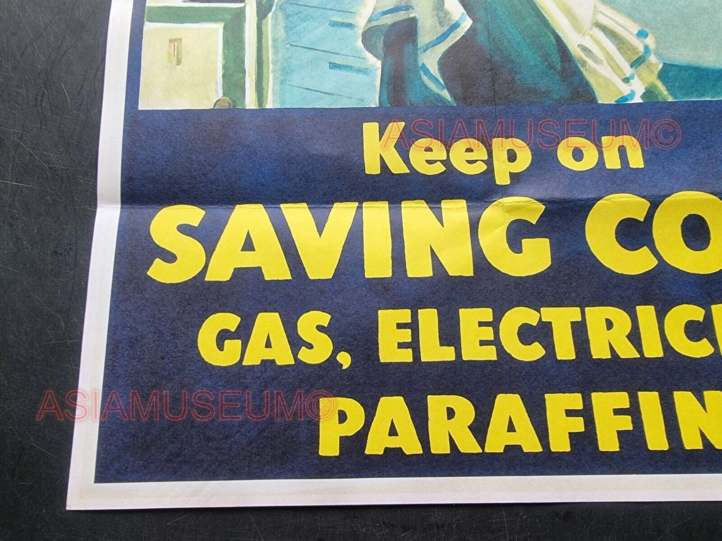 1944 WW2 USA AMERICA WOMEN LADY SAVING COAL ENERGY FOR WAR GAS PROPAGANDA POSTER