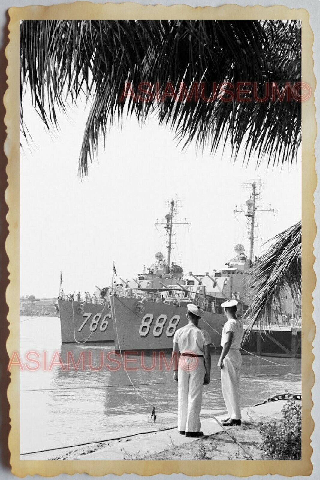 50s Vietnam SAIGON ARMY SAILOR NAVY WARSHIP ANTI AIRCRAFT GUN Vintage Photo 502