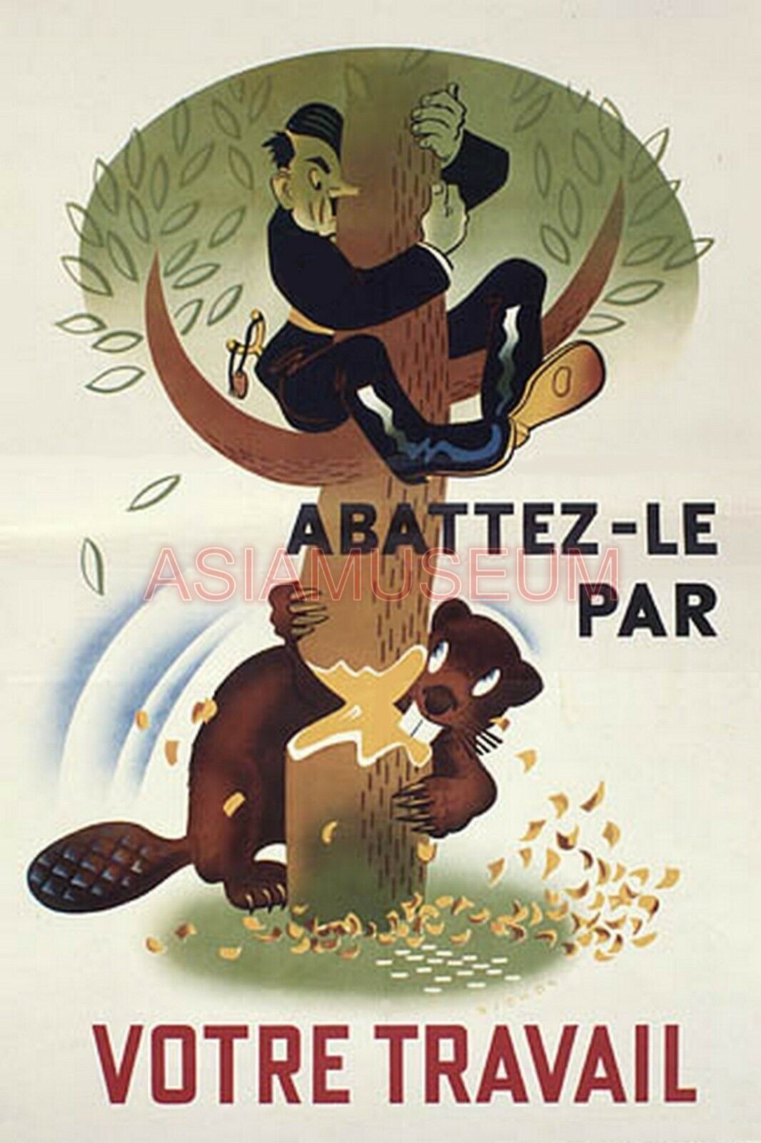 1943 WWii USA AMERICA WAR FRENCH TREE CARTOON COMIC FUNNY PROPAGANDA Postcard