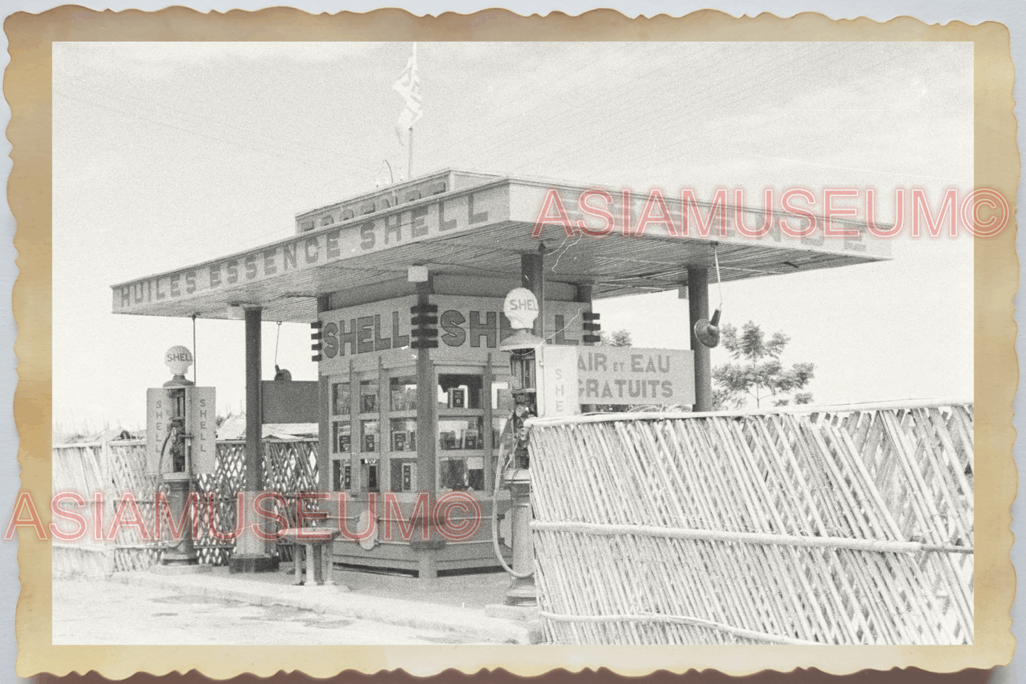 40s Vietnam HAIPHONG SHELL GAS GASOLINE PETROL STATION OLD Vintage Photo 4380