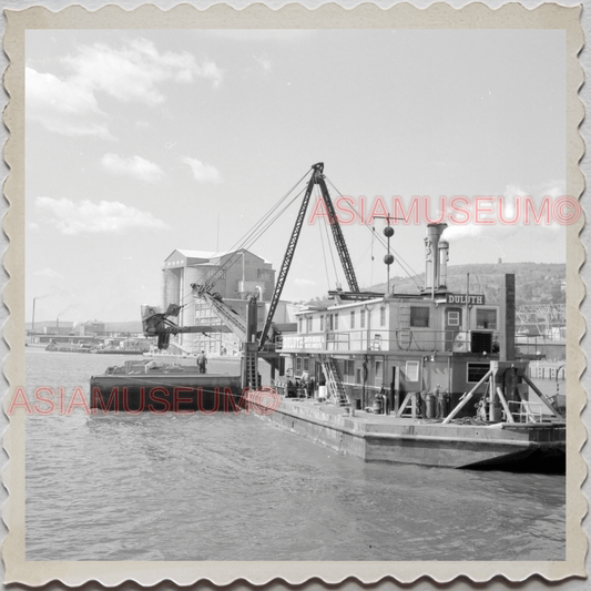 50s DULUTH PORT LAKE SUPERIOR MINNESOTA BARGES DREGE OLD USA AMERICA Photo 10131