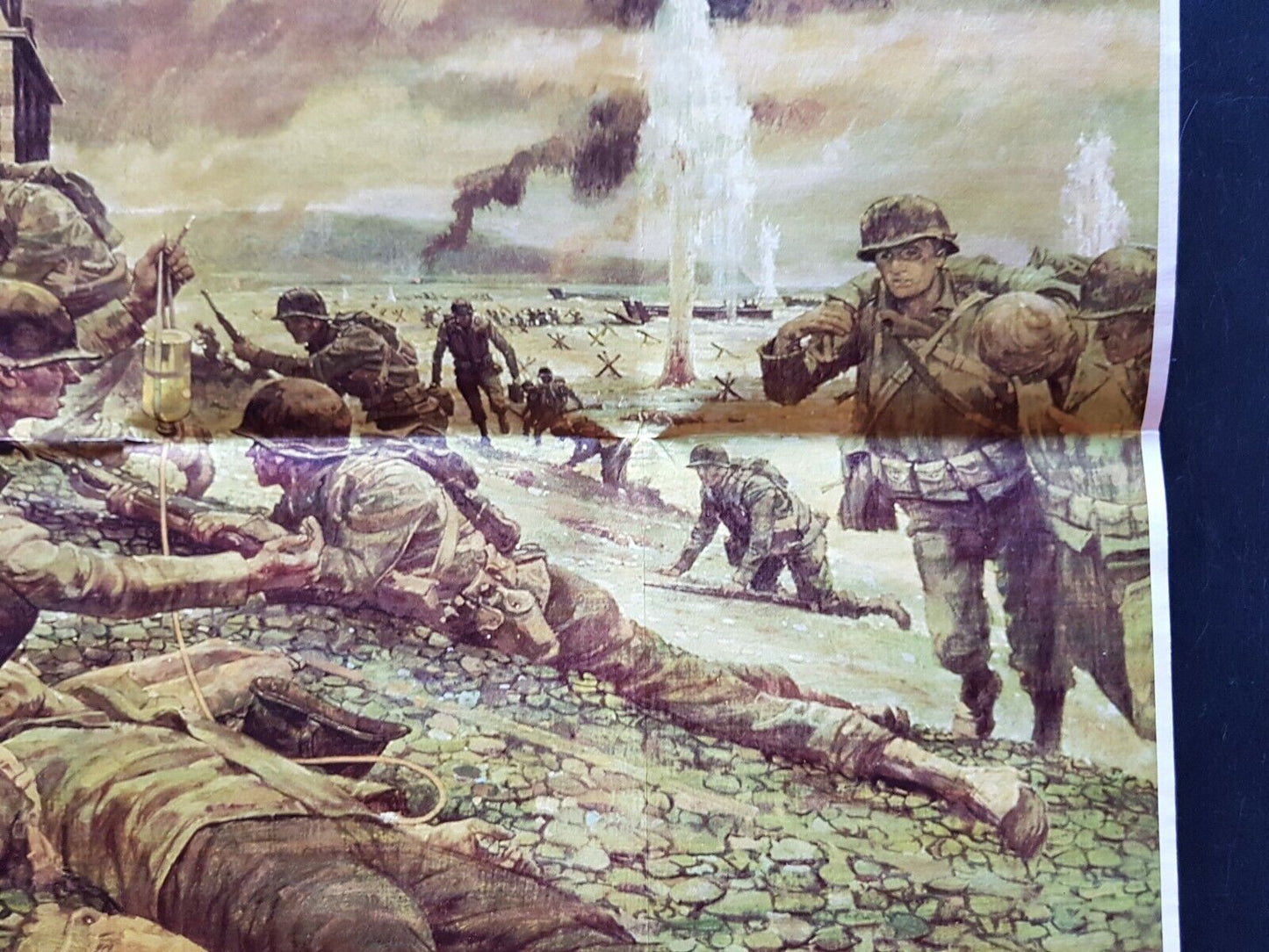 1944 WW2 USA BRITAIN ARMY D DAY WAR EUROPE NORMANDY MARINE GUN PROPAGANDA POSTER