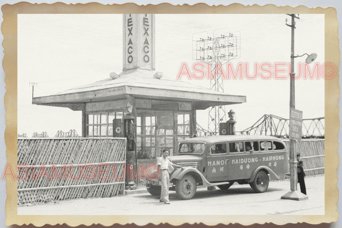 40s Vietnam TEXACO STATION OIL GAS GASOLINE COMPANY TRUCK CAR Vintage Photo 4375