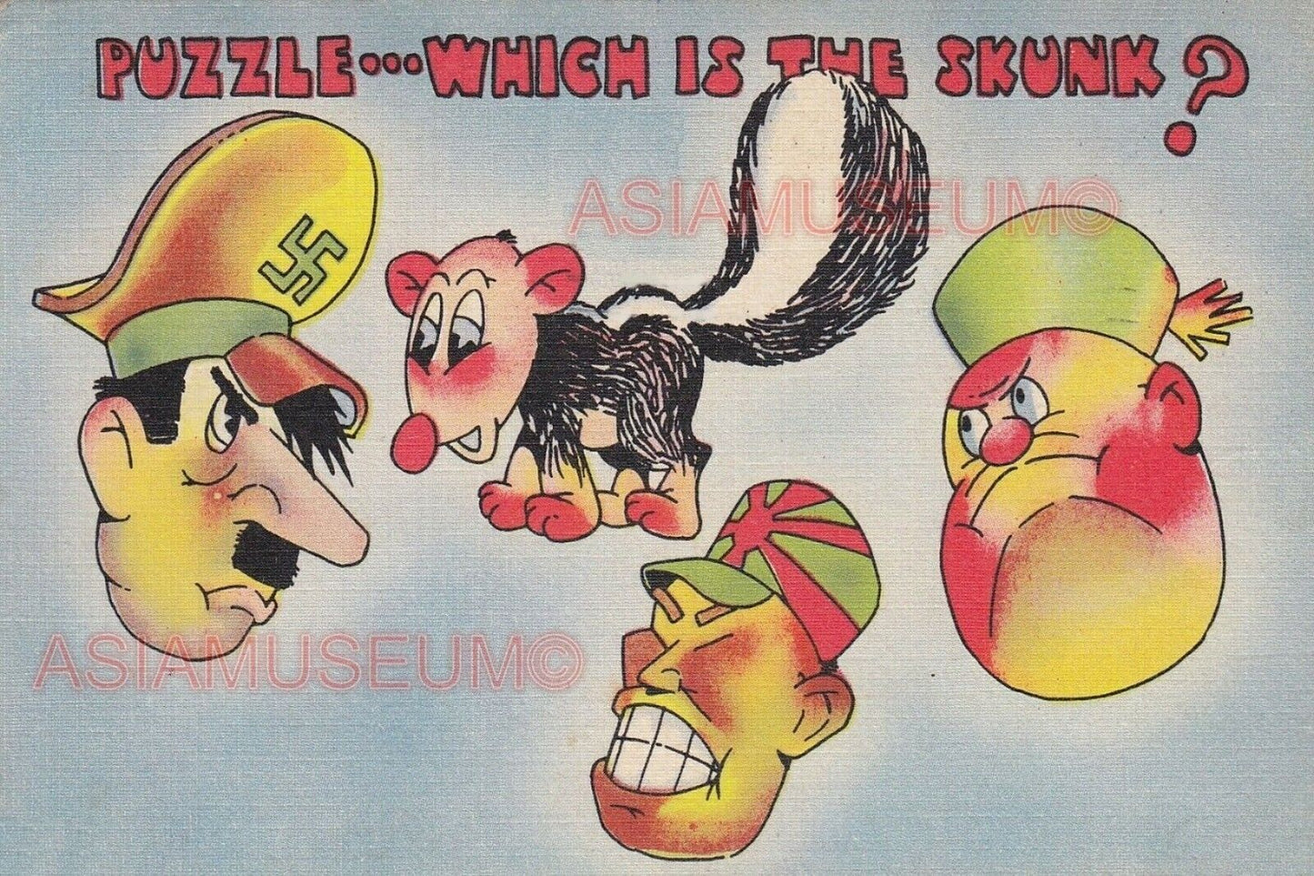 1942 WWii USA AMERICA JAPAN HIROHITO SKUNK HAT WAR COMIC ART PROPAGANDA Postcard