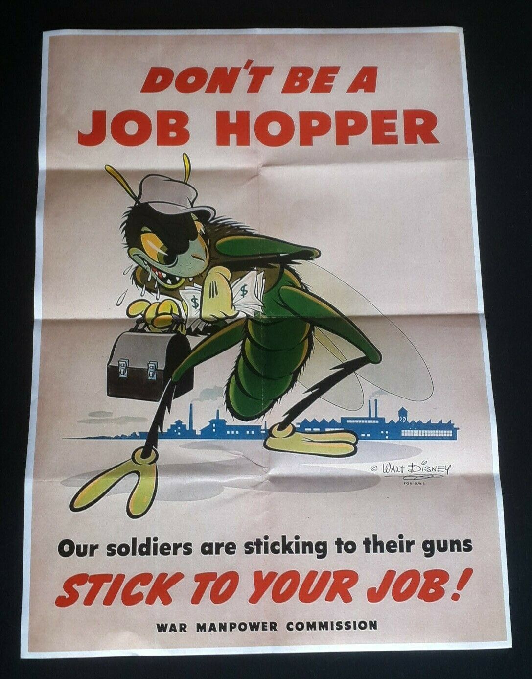 1943 WW2 USA AMERICA GRASSHOPPER JOB HOPPER WAR ARMY SOLDIER PROPAGANDA POSTER