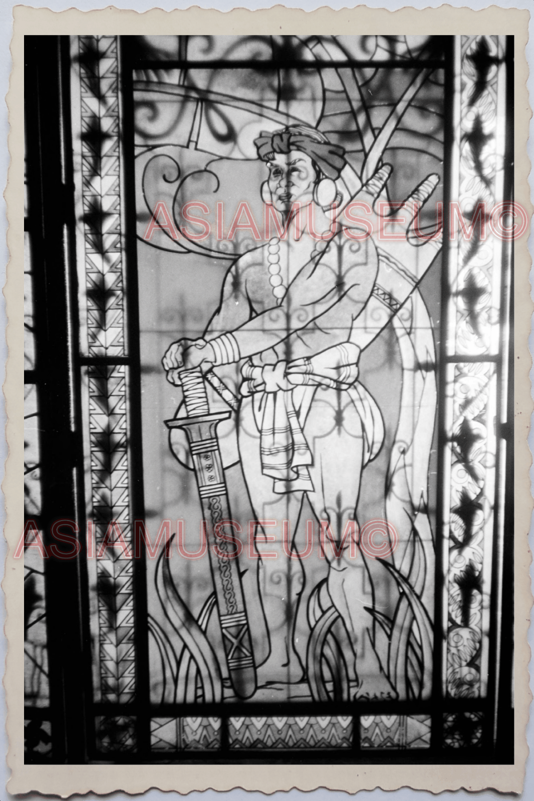 60s PHILIPPINES MANILA STAINED GLASS WINDOW CHURCH MAN WARRIOR OLD Photo 27894