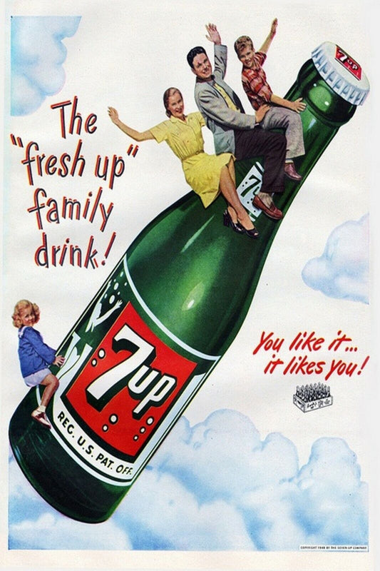 1950s 7UP Seven Bottle Family Boy Girl Women America ads Vintage Postcard #111