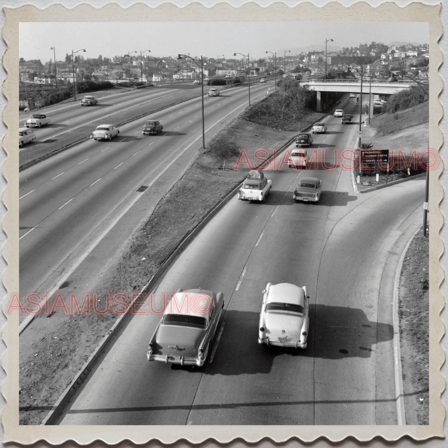 50s LOS ANGELES CALIFORNIA HIGHWAY CAR TRUCK ROAD OLD VINTAGE USA Photo 10271