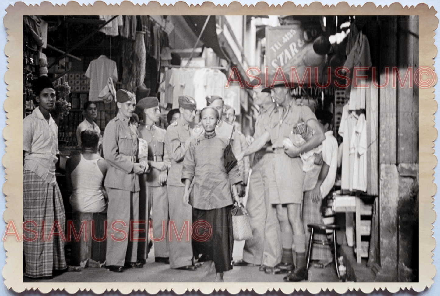 WW2 British India Army Street Scene Women seller Vintage Singapore Photo 18756