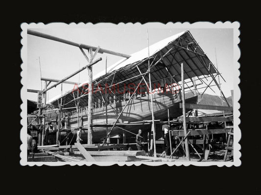 1940s Kowloon China Shipyard Dock Building Labor Vintage Hong Kong Photo #1591