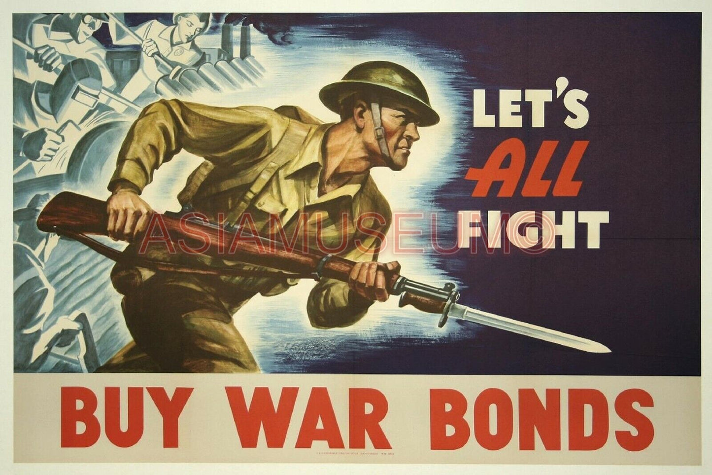 1942 WW2 USA AMERICA US ARMY SOLDIER BUY WAR BONDS GUN RIFLE PROPAGANDA Postcard