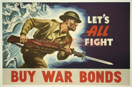 1942 WW2 USA AMERICA US ARMY SOLDIER BUY WAR BONDS GUN RIFLE PROPAGANDA Postcard