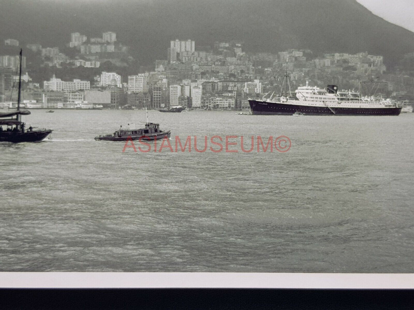 Hong Kong Ferry Ship Boat Junk Victoria Peak Clock Tower Photo Postcard RPPC