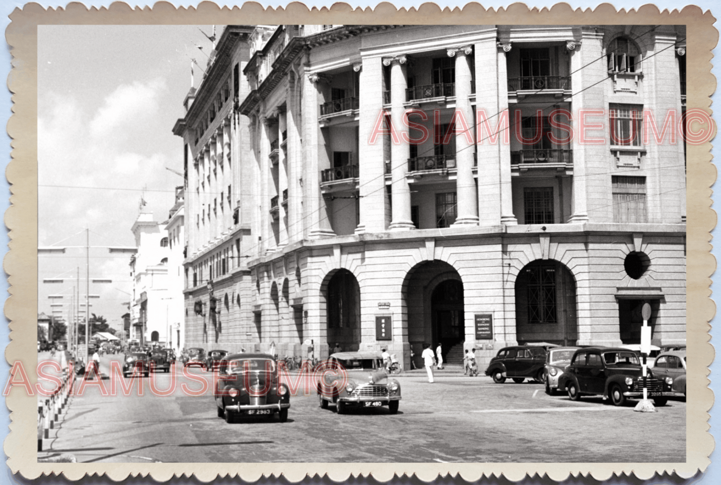 1940s British Colonial Building Street Scene Car Traffic Singapore Photo 26231