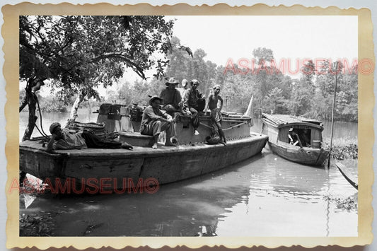 50s Vietnam SAIGON RIVER POLICE PATROL TOPLESS MAN SHIP BOAT Vintage Photo #1473