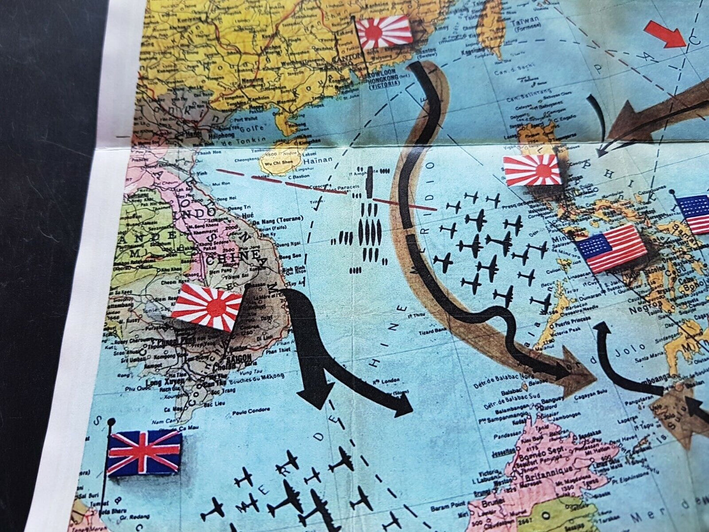 1943 WW2 USA JAPAN BRITAIN PACIFIC BATTLE WARSHIP ATLAS MAP PROPAGANDA POSTER