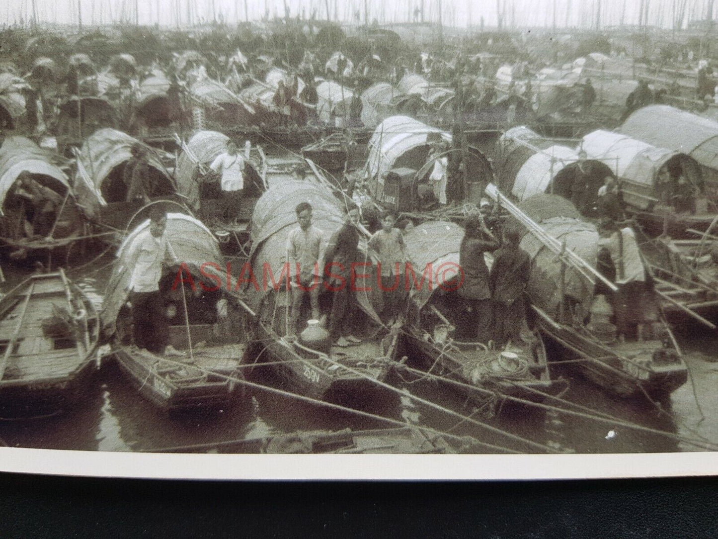 Aberdeen Sampan Boat Boy Chinese Vintage B&W Hong Kong Photo Postcard RPPC 1706