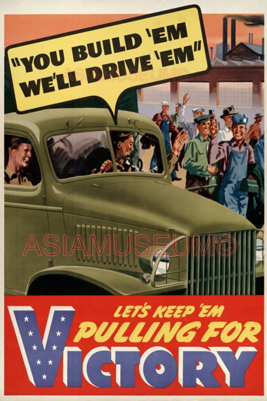 1941 WW2 USA AMERICA PRODUCTION TRUCK LORRY WORKER VICTORY PROPAGANDA Postcard