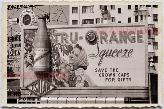 50s PHILIPPINES MANILA BILLBOARD ORANGE JUICE LADY FRUIT ADS Vintage Photo 18928