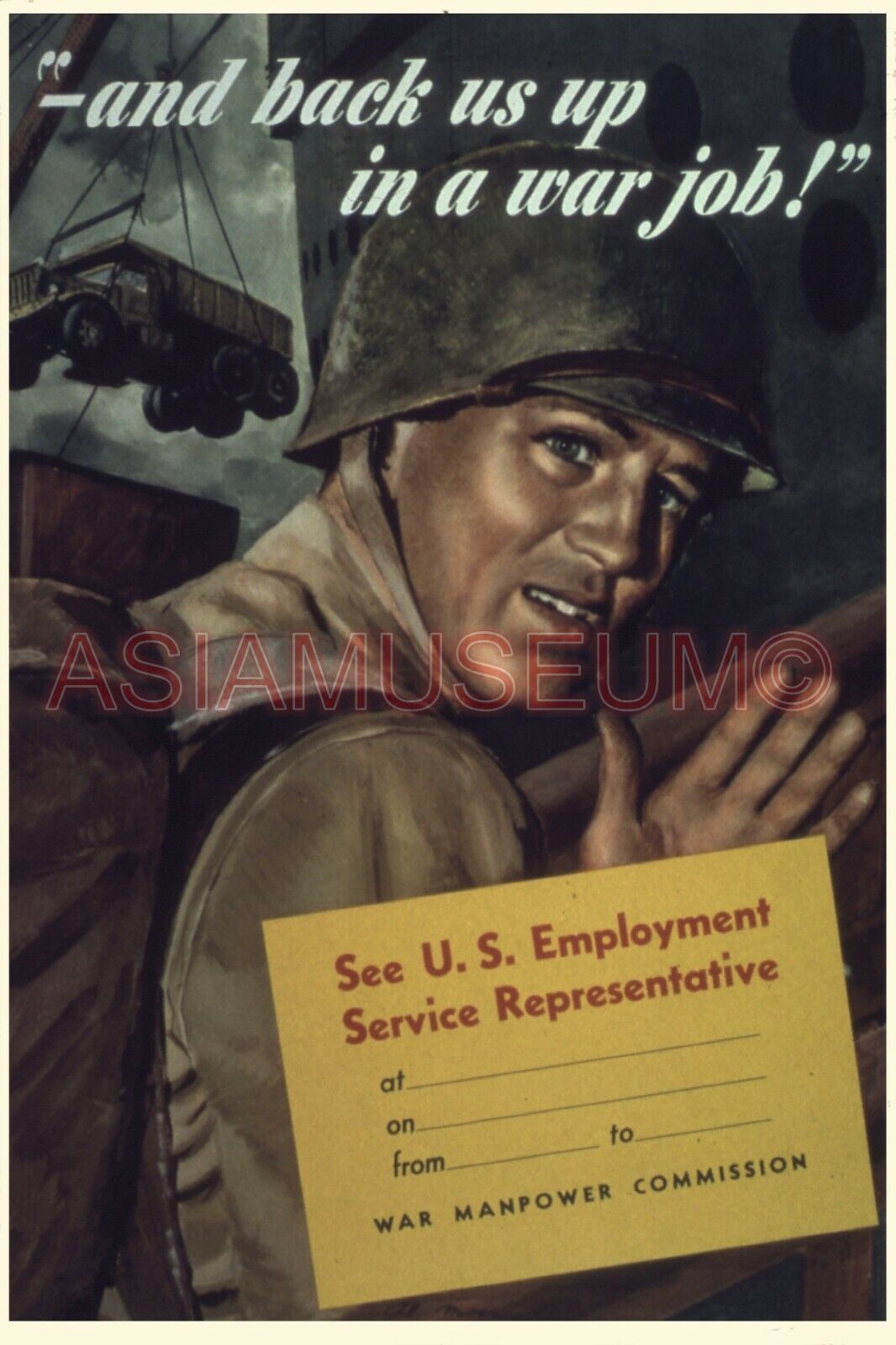 1944 WW2 USA AMERICA SERVICE EMPLOYMENT WAR JOB ARMY SOLDIER PROPAGANDA Postcard