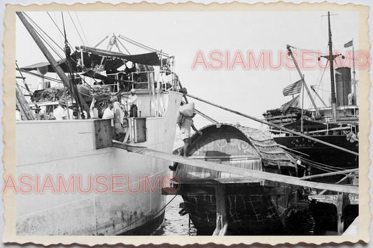 50s PHILIPPINES BOAT SHIP PORT COOLIE LABOR CARGO PIER DOCK Vintage Photo 29703