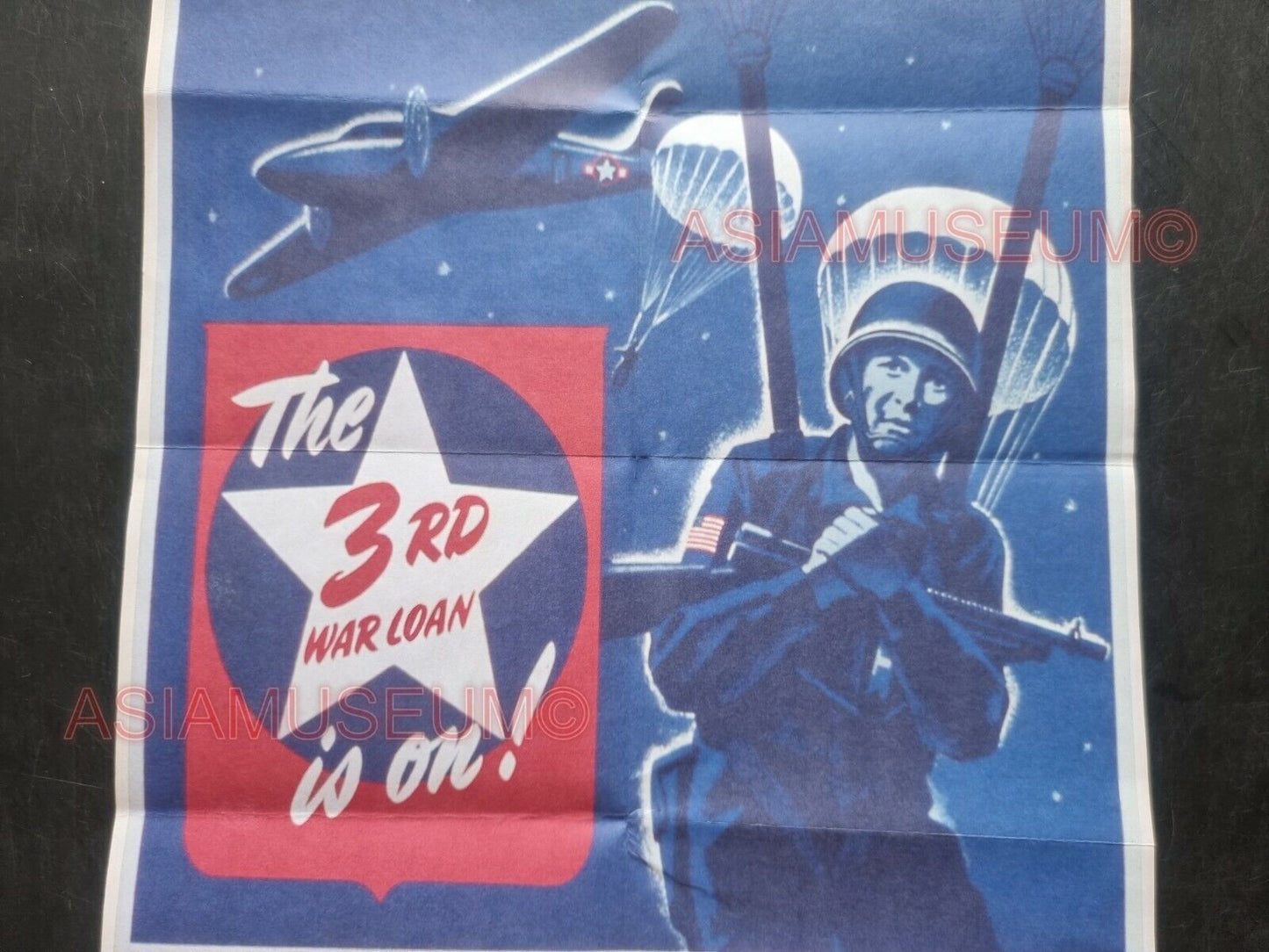 1942 WW2 USA AMERICA BUY WAR BONDS LOAN PARACHUTE TROOPS PLANE PROPAGANDA POSTER