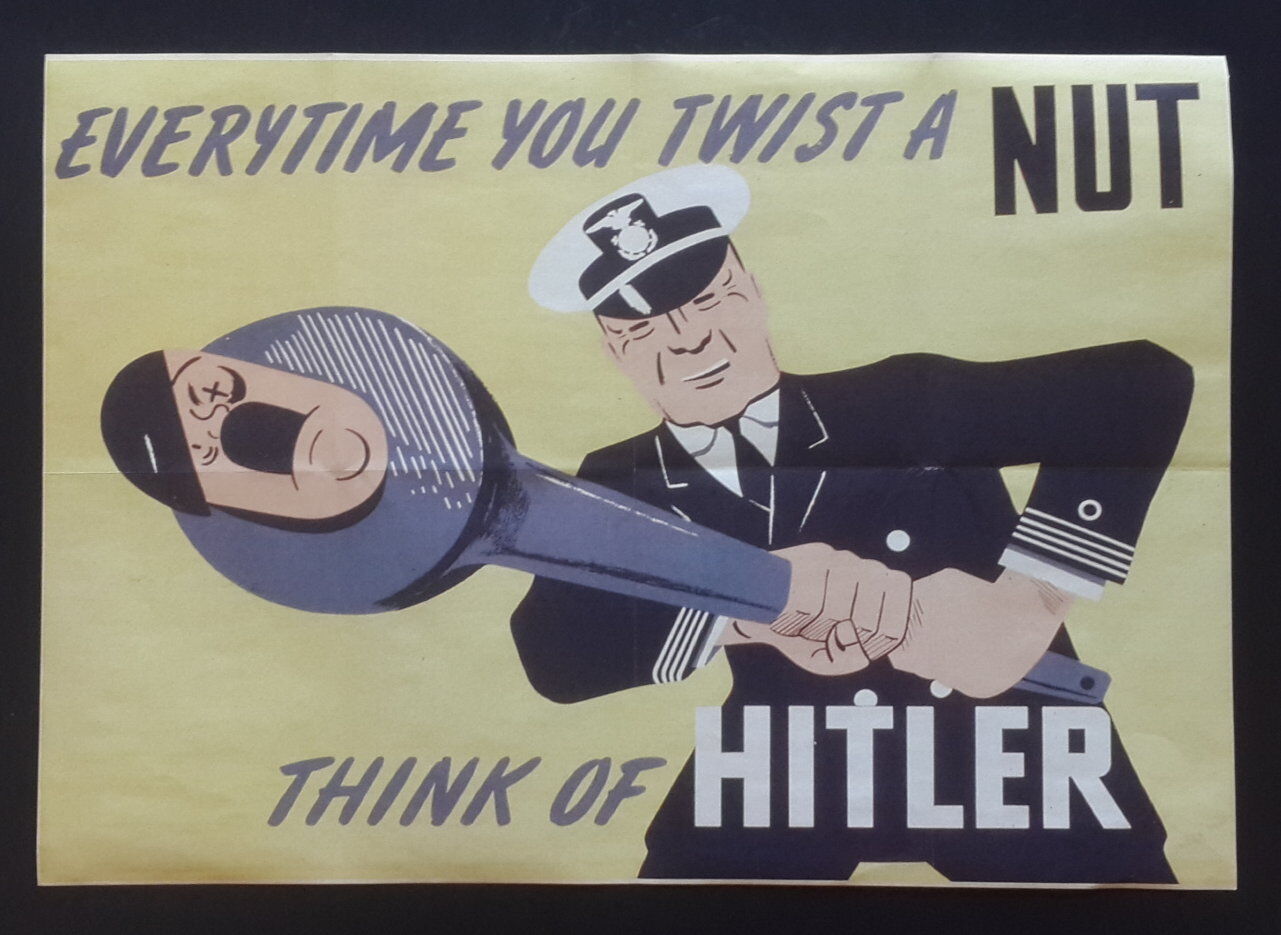 1943 WWii USA AMERICA NAVY CAPTAIN GENERAL NUTS ARMY SOLDIER PROPAGANDA POSTER