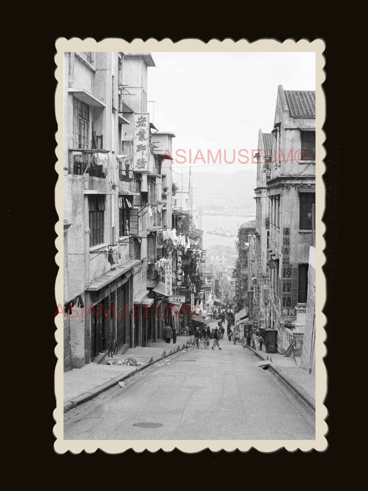 1940s Pottinger Street Scene Central Steps Shop Road Hong Kong Photo 香港旧照片 #1907